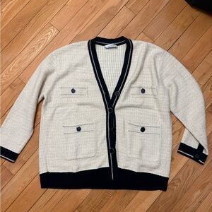 Women's Cream and Black Cardigan Sweater